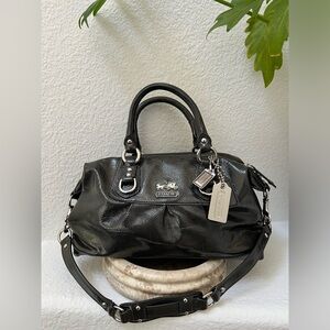 COACH, Madison Sabrina Pebble Leather Satchel Shoulder Bag, Grey.